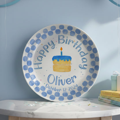 Blue Dot Cake Personalized Birthday Plate P31751E0