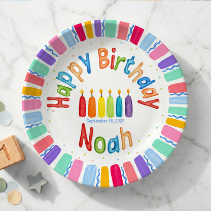 Rainbow Stripe Colorful Candle Personalized Birthday Plate D6103AG0