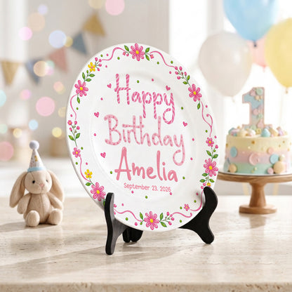 Floral Birthday Personalized Plate for Kids Custom Name Keepsake Gift P85DGR0
