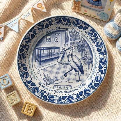 Blue Stork Nursery Personalized Birthday Plate P518MIY0