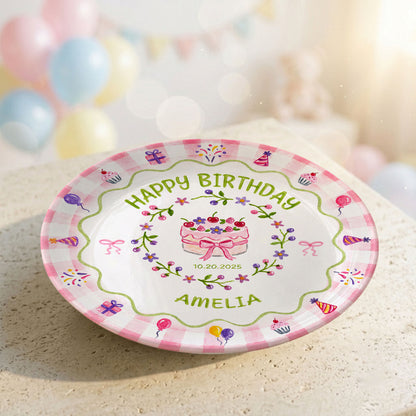 Floral Berry Cake Keepsake Personalized Birthday Plate for Girls and Kids P730TD80