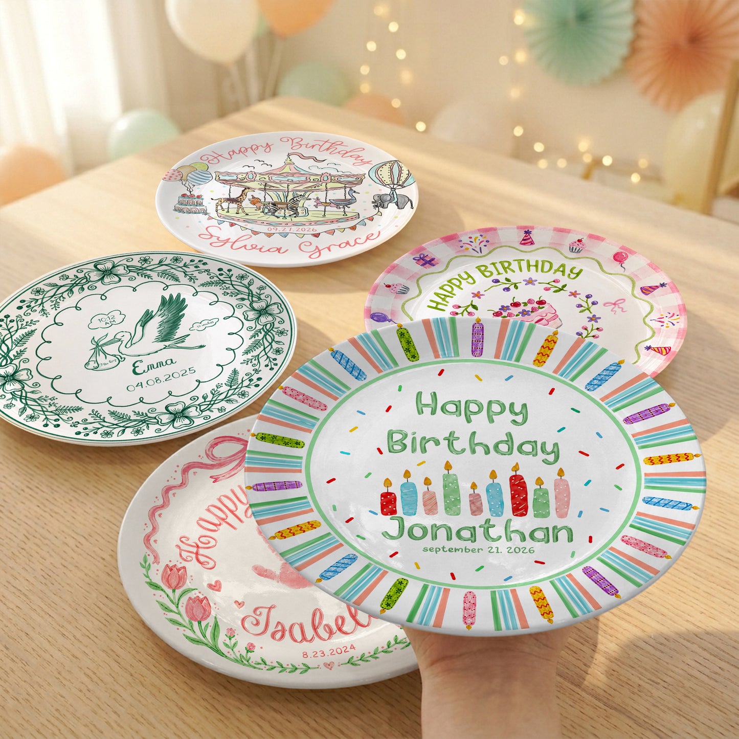 Colorful Candle Kids Cake Serving Party Keepsake Personalized Birthday Plate P821HTF0