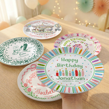 Colorful Candle Kids Cake Serving Party Keepsake Personalized Birthday Plate P821HTF0