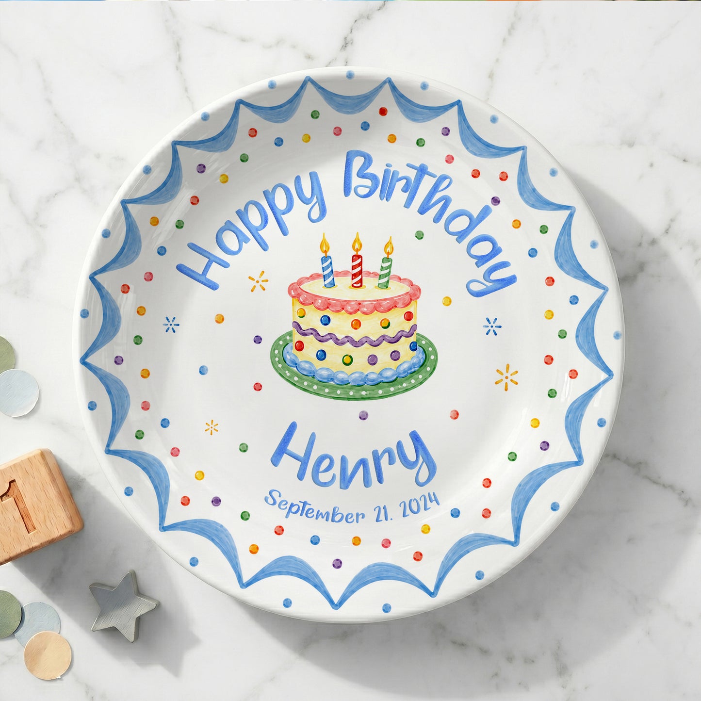 Blue Scallop Cake Personalized Birthday Plate P611FTC0