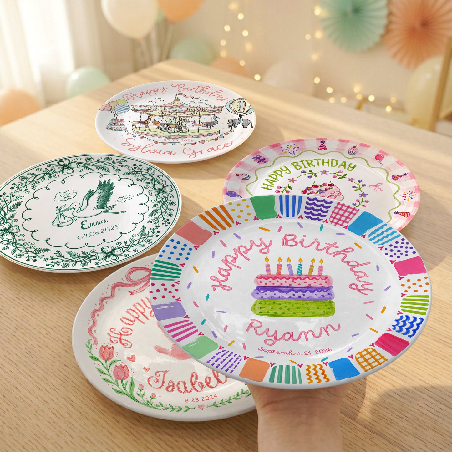 Colorful Happy Birthday Cake Keepsake Custom Name Personalized Birthday Plate P821LW10