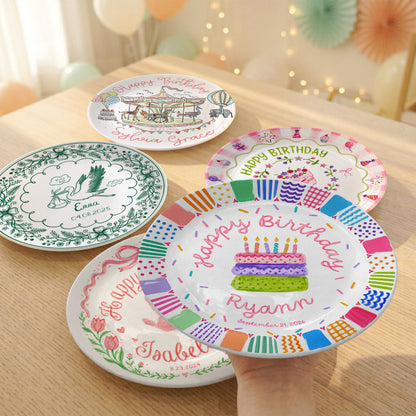 Colorful Happy Birthday Cake Keepsake Custom Name Personalized Birthday Plate P821LW10