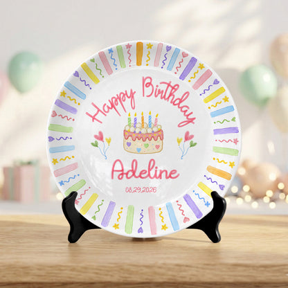 Colorful Kids Birthday Cake Custom Name Keepsake Personalized Birthday Plate Party Decor Gift P818HUN0