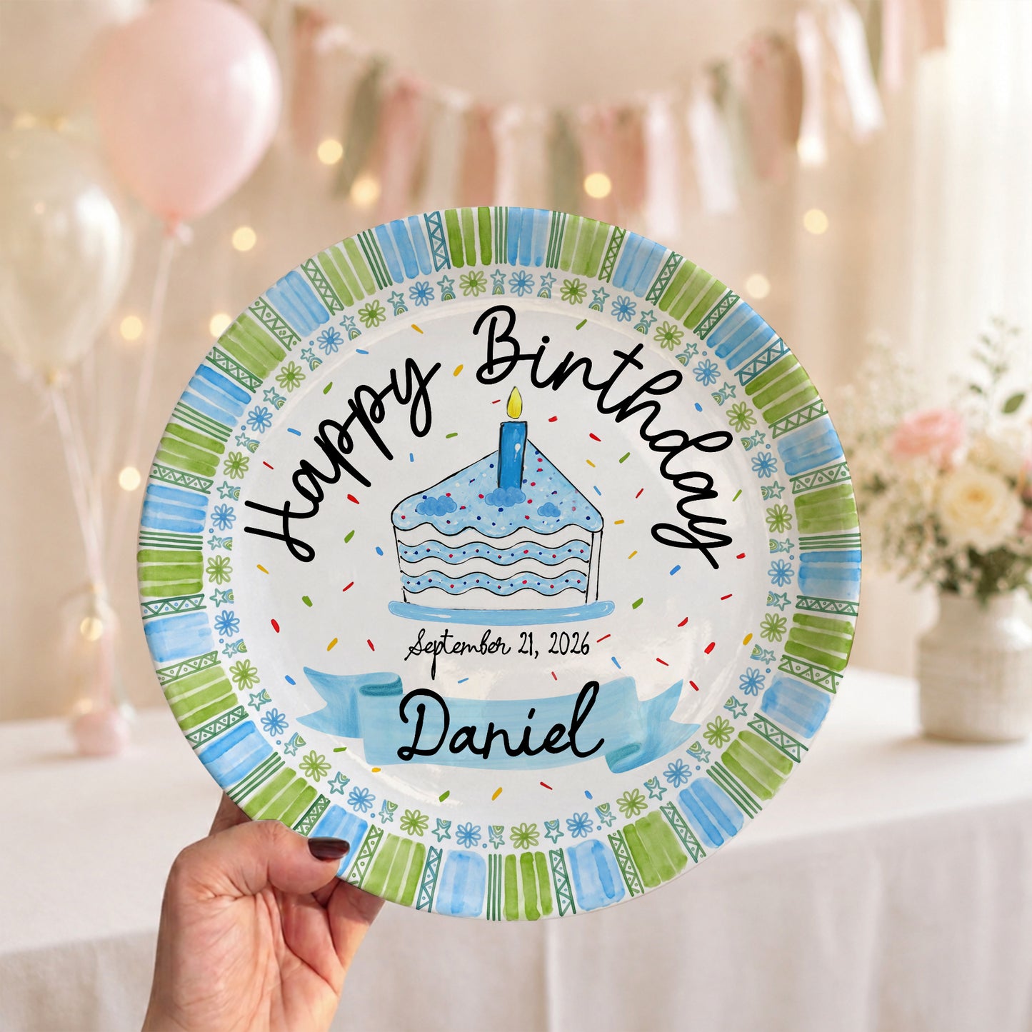 Cupcake First Birthday Keepsake Custom Name Ceramic Personalized Birthday Plate P829GRV0