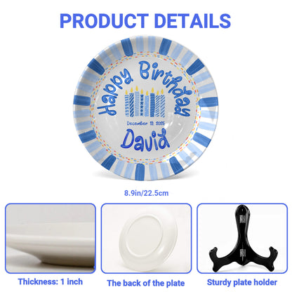 Patterned Blue Candles Personalized Birthday Plate P29SGG0