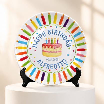 Birthday Cake & Rainbow Candles Personalized Birthday Plate P7160U20