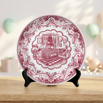 Pink Delft Newborn Birth Announcement Custom Ceramic Personalized Birthday Plate P820NIX0