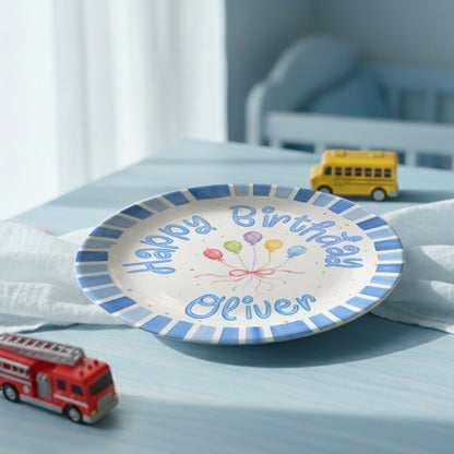 Blue Striped Balloon Personalized Birthday Plate P225XBR0