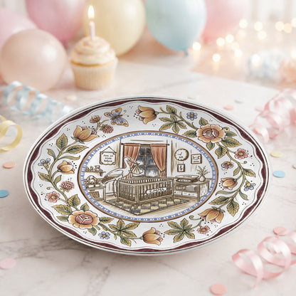 Floral Goose Baby Birth Stats Custom Ceramic Personalized Birthday Plate P825ZLY0