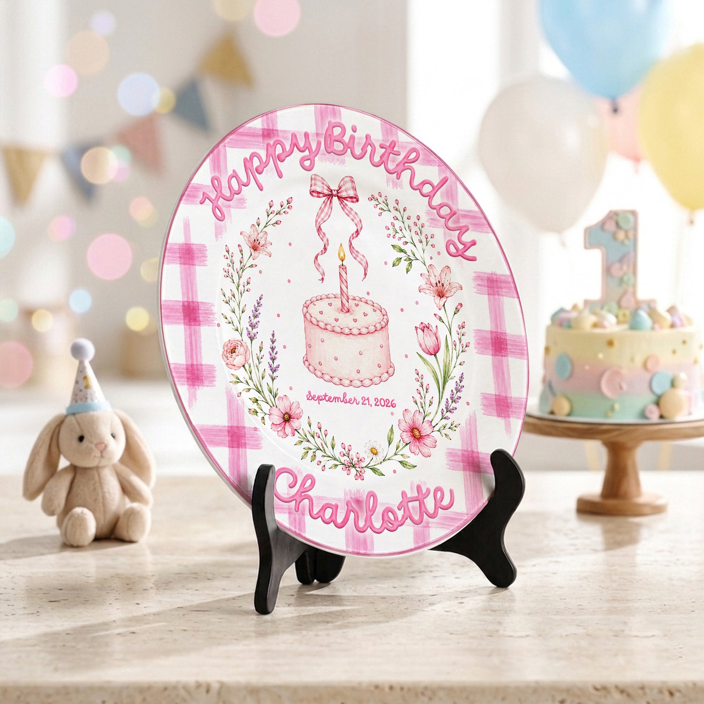 Vintage Floral Baby Girl First Birthday Keepsake Personalized Birthday Plate P86VN60