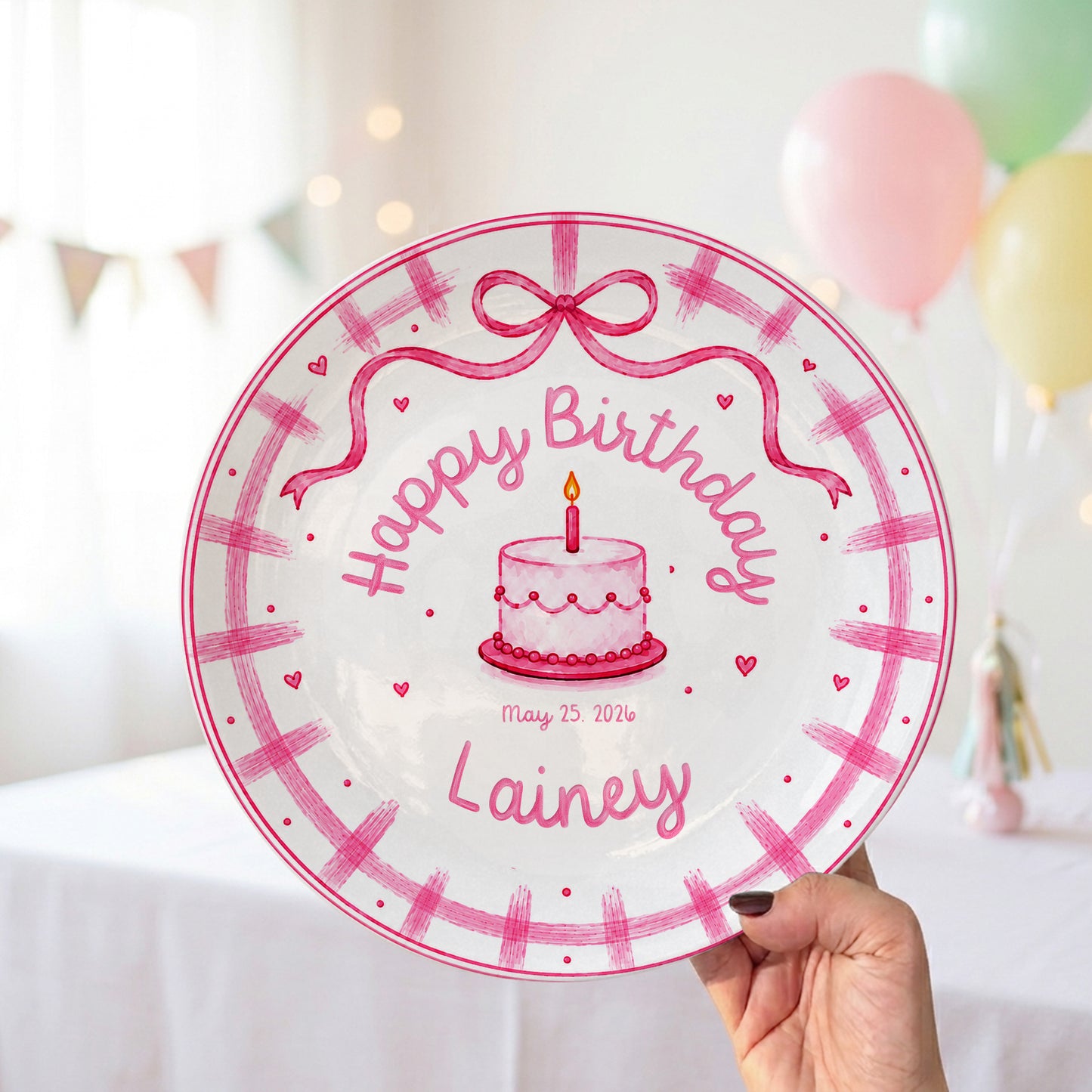 Pink Bow Personalized Birthday Plate for Girl P728KC60