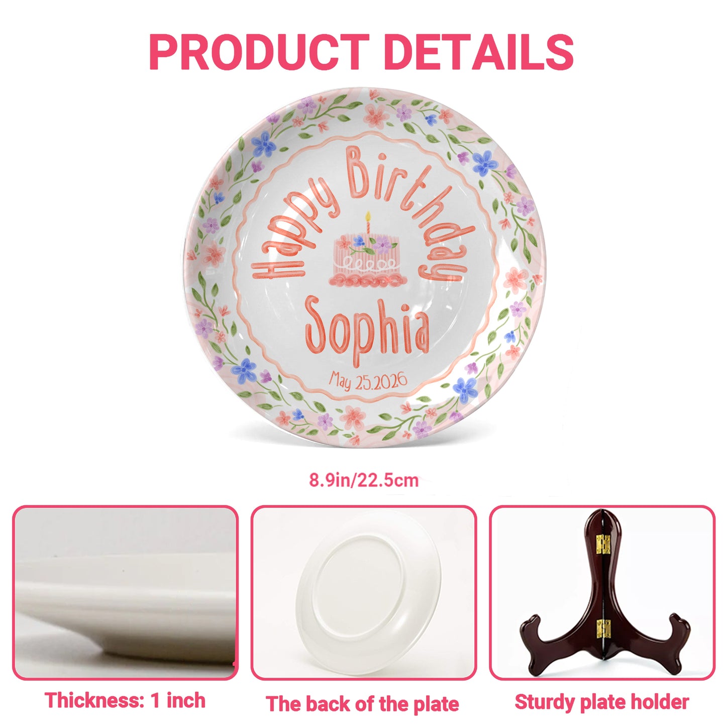 Soft Pink Floral Personalized Birthday Plate P425B2L0