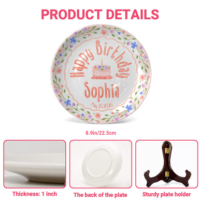 Soft Pink Floral Personalized Birthday Plate P425B2L0