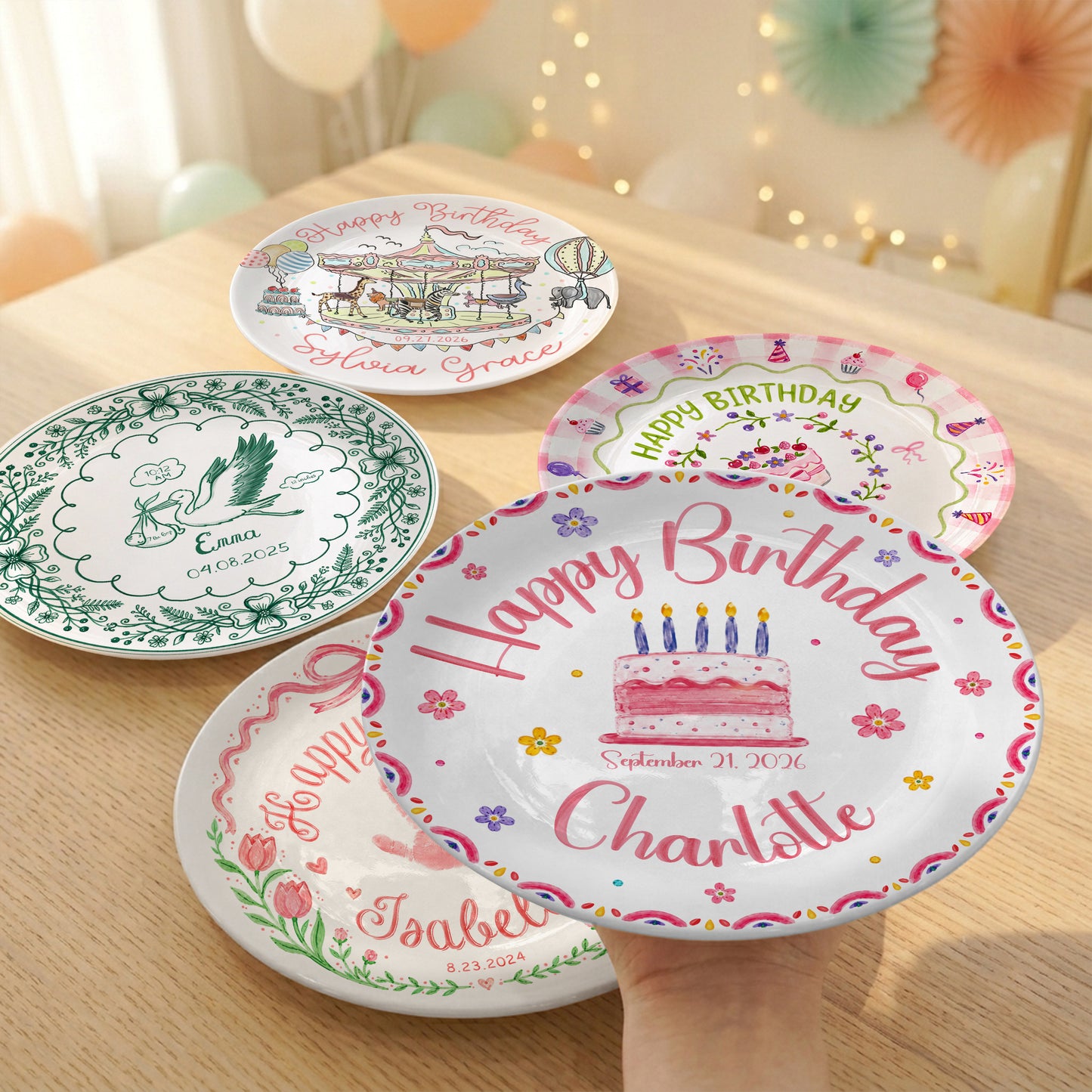 Floral Cake Custom Name Kids Keepsake Gift Personalized Birthday Plate P814OTD0