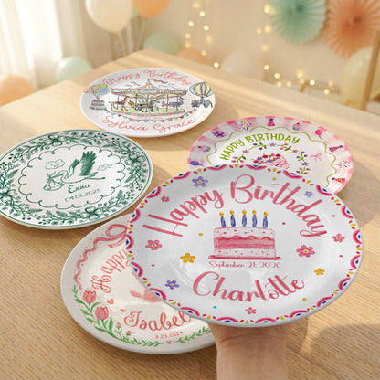 Floral Cake Custom Name Kids Keepsake Gift Personalized Birthday Plate P814OTD0