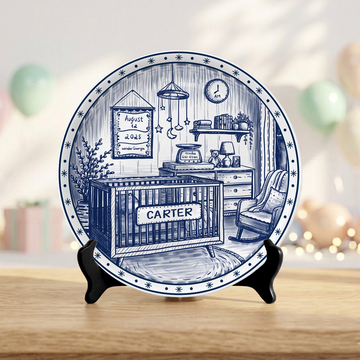 Custom Newborn Keepsake Personalized Baby Birth Plate, Name Stats Nursery Decor P820OIX0