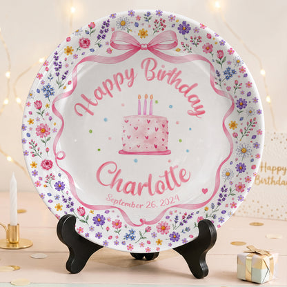 Pink Bow Floral Cake Personalized Birthday Plate P624WCW0
