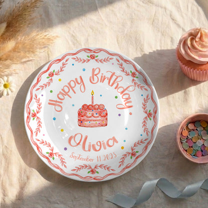 Coral Rose Cake Personalized Birthday Plate P417BXK0
