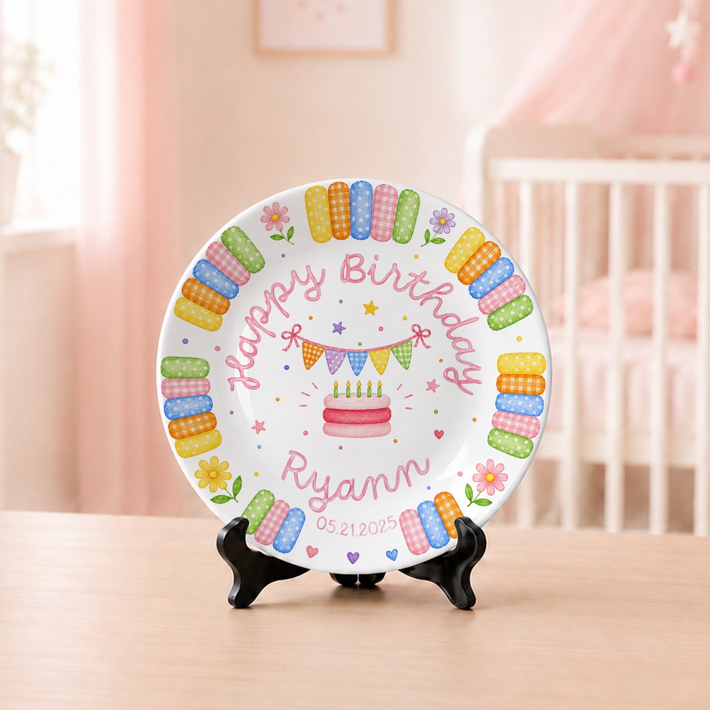Rainbow Candy with Cake Personalized Birthday Plate P664QE0