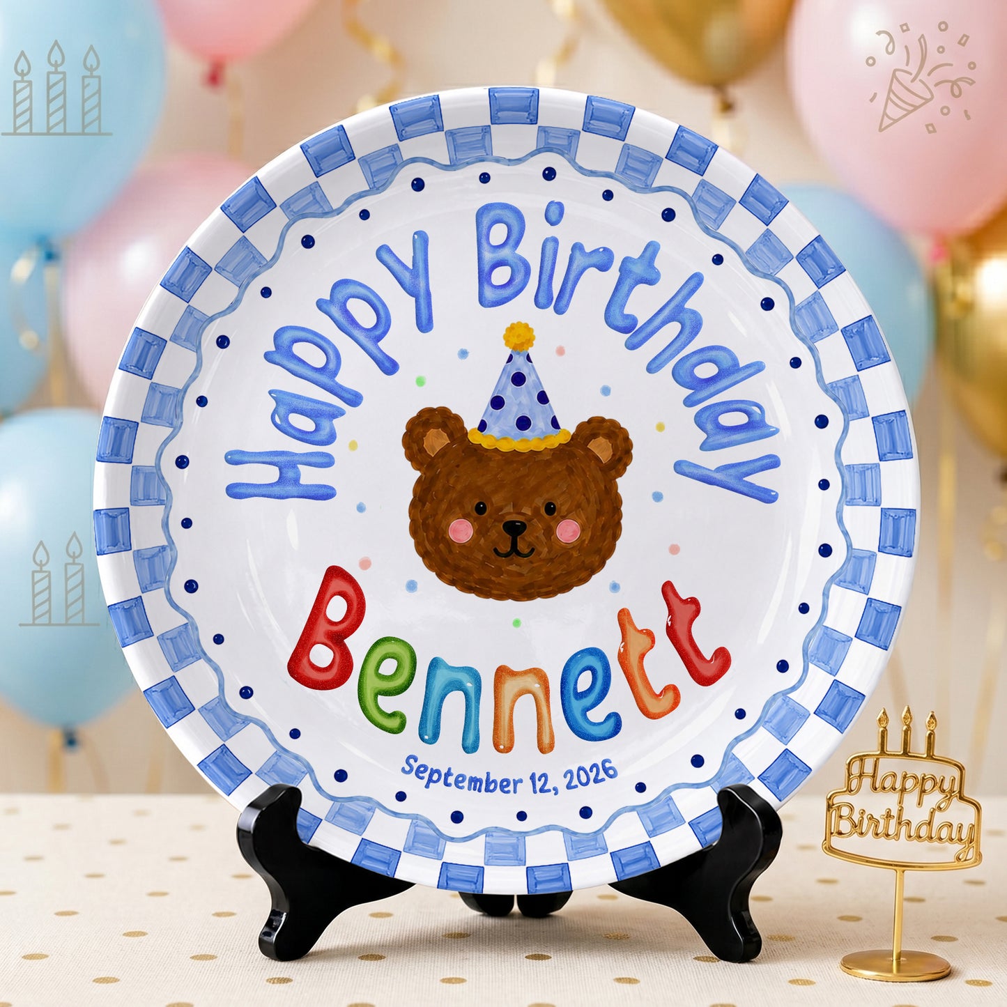 Cute Teddy Bear Birthday Keepsake Personalized Birthday Plate for Kids P6225SU0