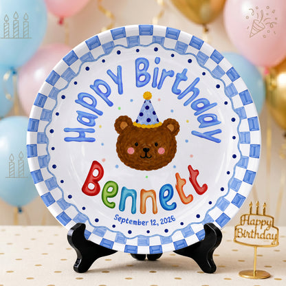 Cute Teddy Bear Birthday Keepsake Personalized Birthday Plate for Kids P6225SU0
