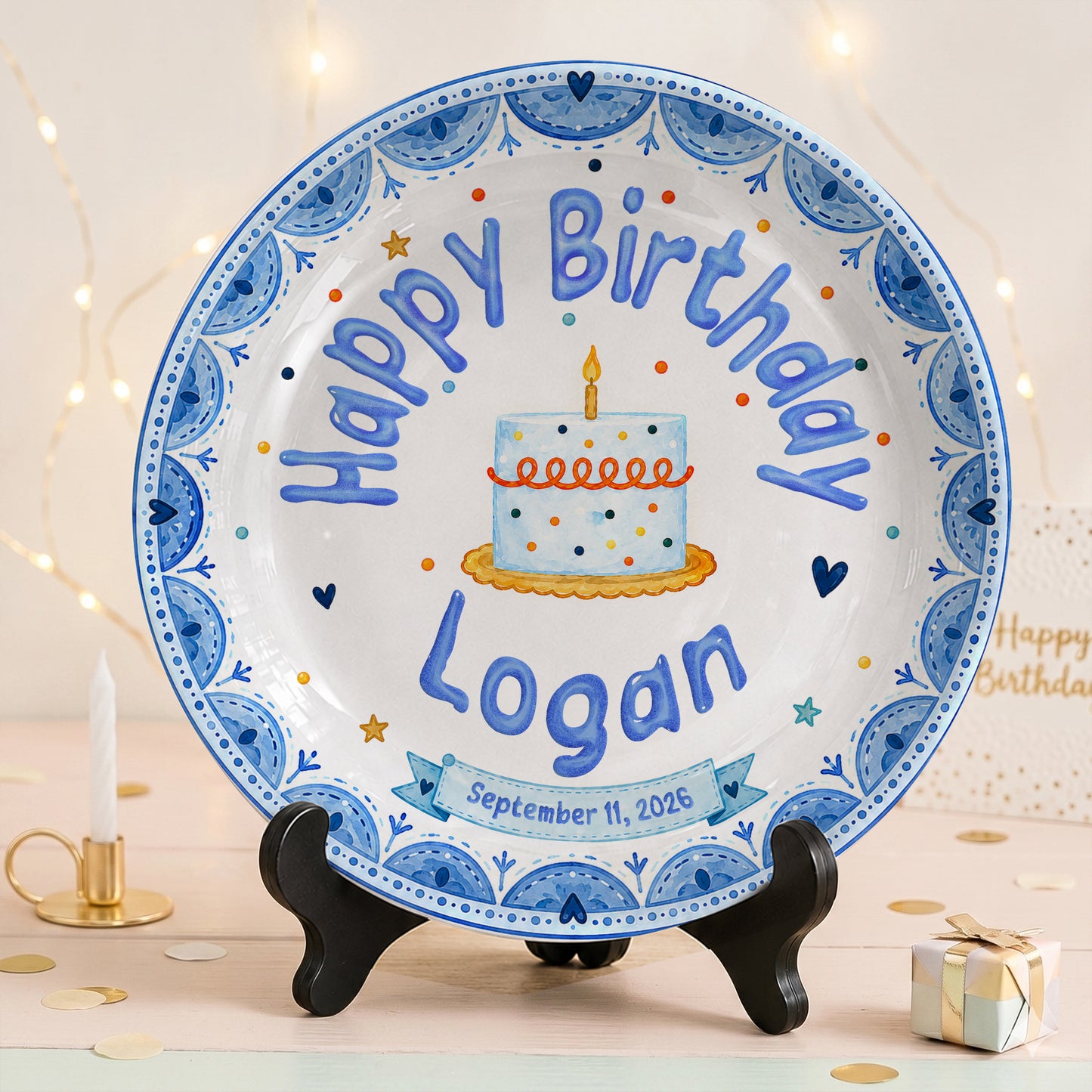 Blue Cake Celebration Personalized Birthday Plate for Kids P620NVN0