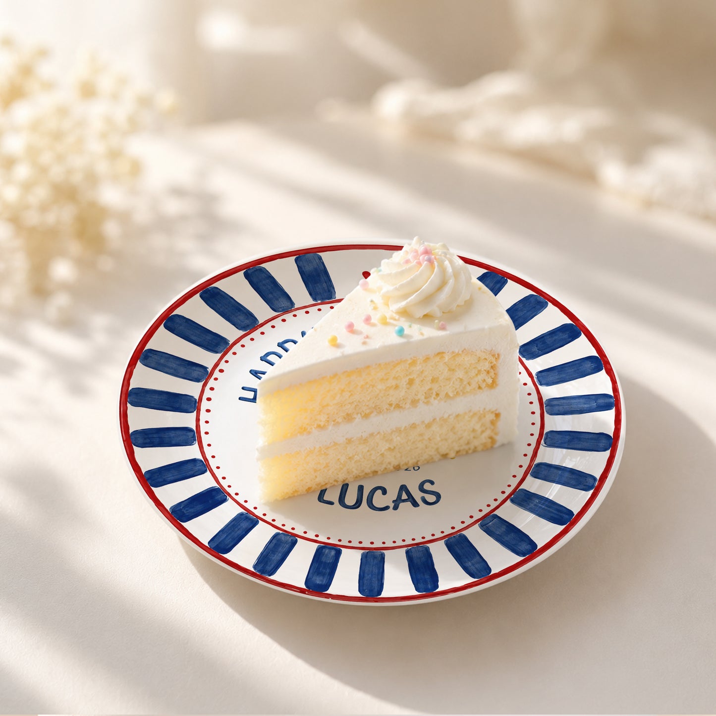 Blue Striped Birthday Candles Personalized Birthday Plate P626KF7TT