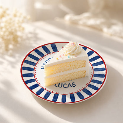 Blue Striped Birthday Candles Personalized Birthday Plate P626KF7TT