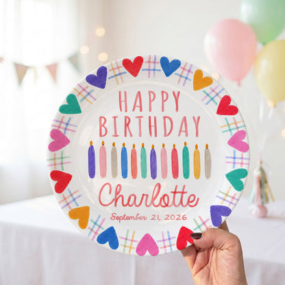 Rainbow Hearts Birthday Keepsake Personalized Birthday Plate P716T2N0