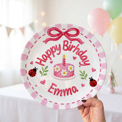 Pink Gingham Ladybug Keepsake Personalized Birthday Plate P7184FK0