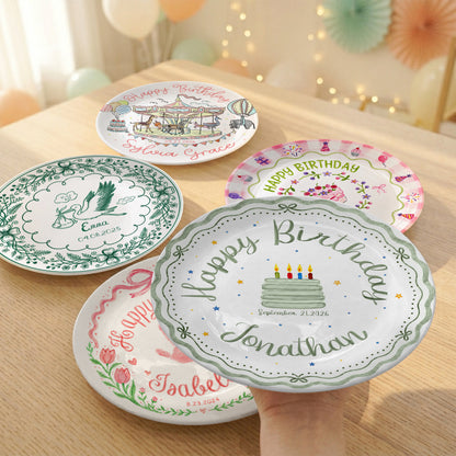 Scalloped Happy Birthday Custom Name Ceramic Keepsake Personalized Birthday Plate D821CNO0