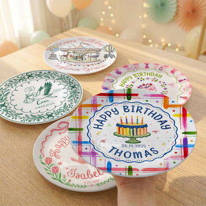 Colorful Cake Name Date Kids First Birthday Personalized Birthday Plate P815DJ50