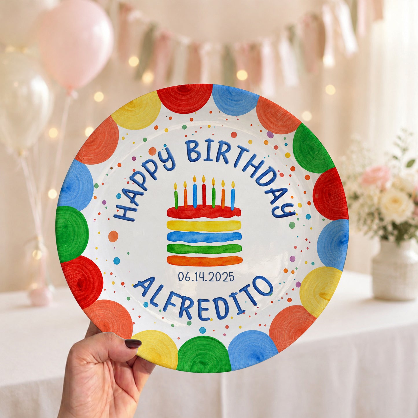 First Birthday Cake Keepsake Custom Name Ceramic Personalized Birthday Plate P829WLE0