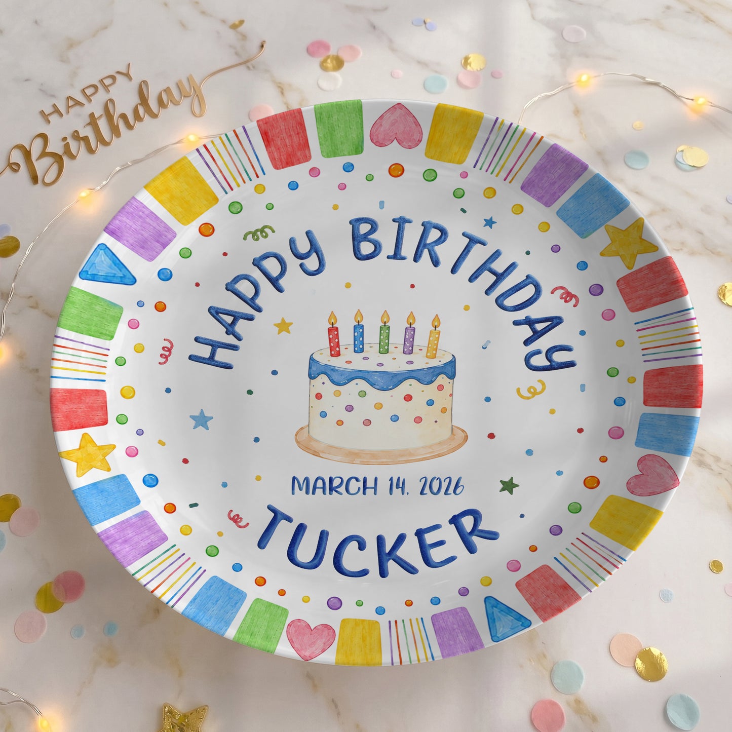 Colorful Birthday Cake Personalized Birthday Plate, Birthday Party Keepsake Gift P722I1O0