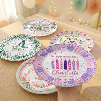 Pink Purple Candle Girl First Birthday Keepsake Personalized Birthday Plate P815CM10