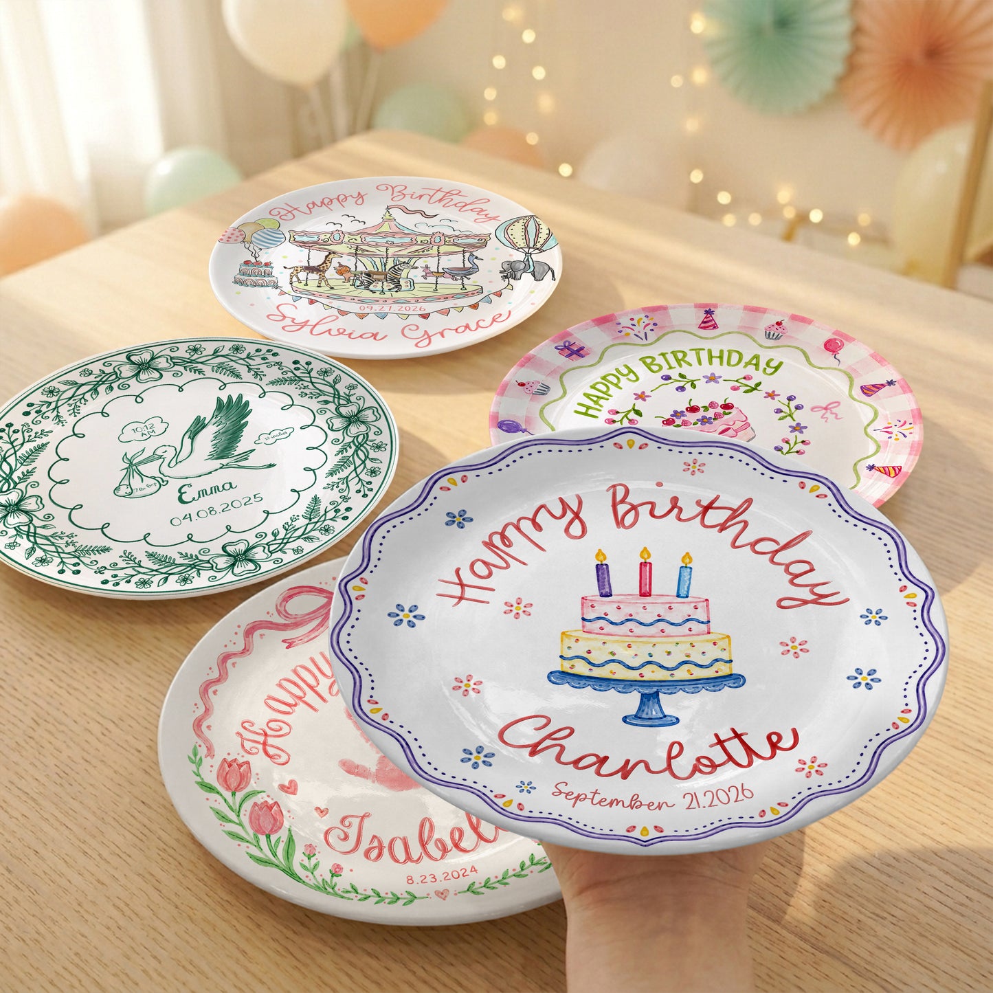 Colorful Cake Scalloped Personalized Birthday Plate for Girls First Gift P810G360