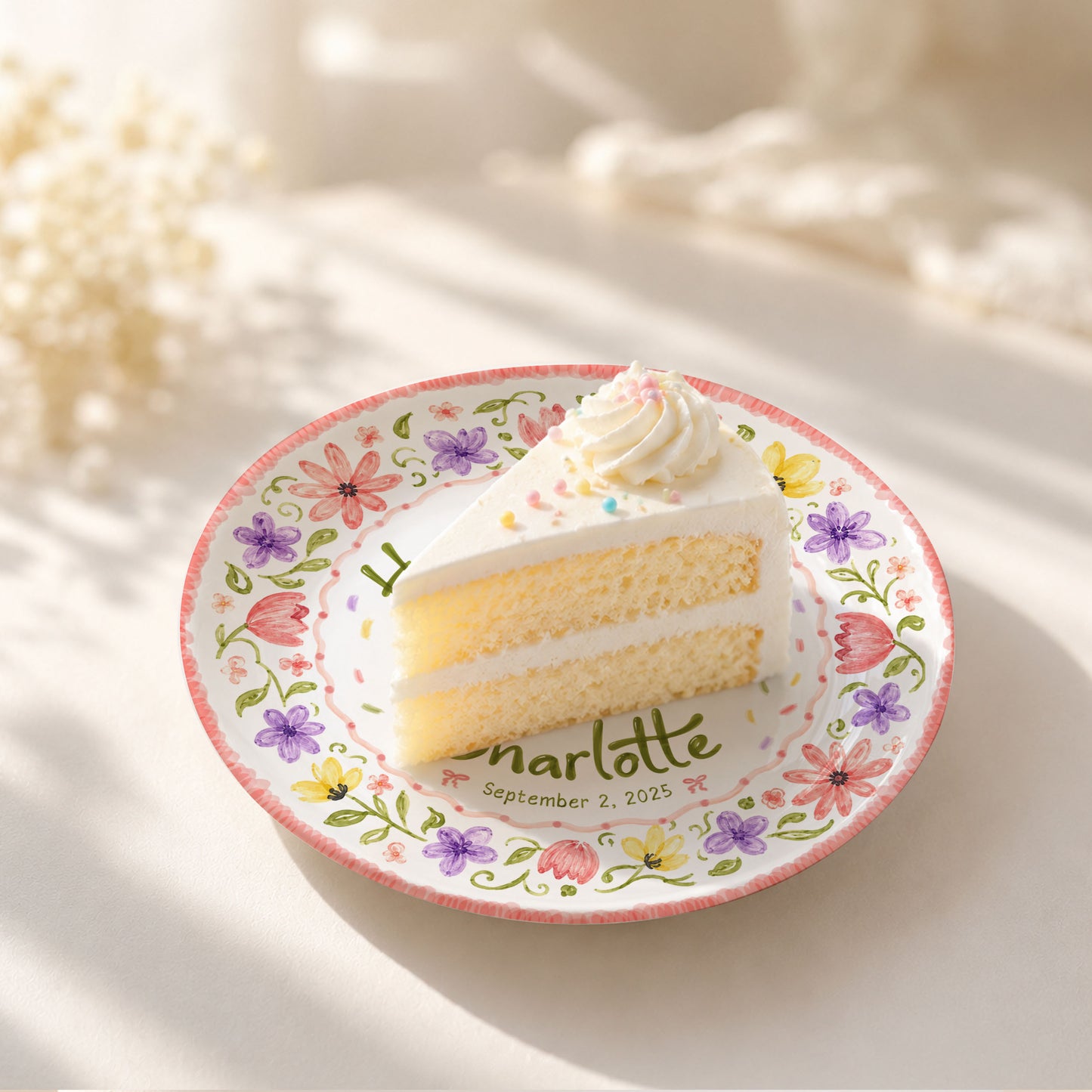 Floral Baby Footprint Personalized Birthday Plate for Girl, First Birthday Keepsake P727CV20