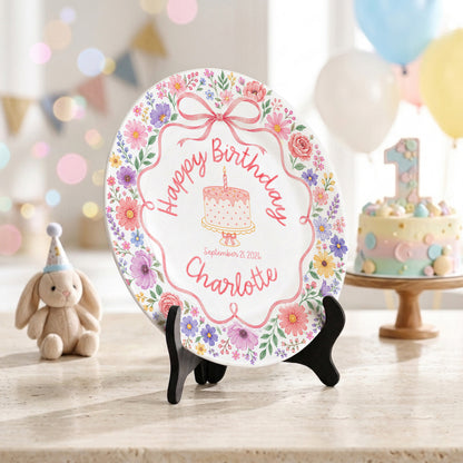 Floral Bow Cake Keepsake Personalized Birthday Plate for Girls P87DHJ0
