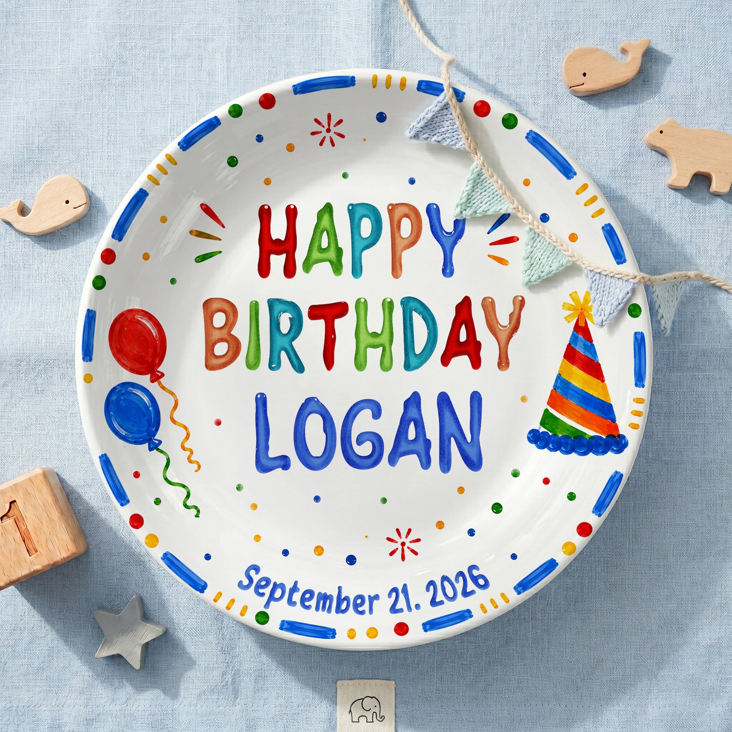 Colorful Balloon and Party Hat Birthday Personalized Birthday Plate P528XA40