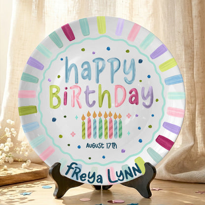 Colorful Candles and Stripes Personalized Birthday Plate D43RCW0a1
