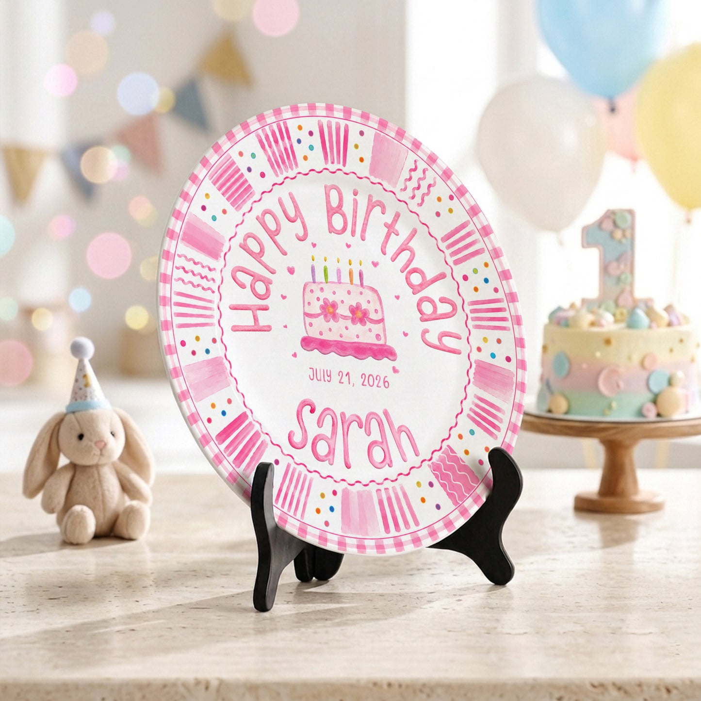 Pink Cake Celebration Keepsake Personalized Birthday Plate for Kids P878FC0