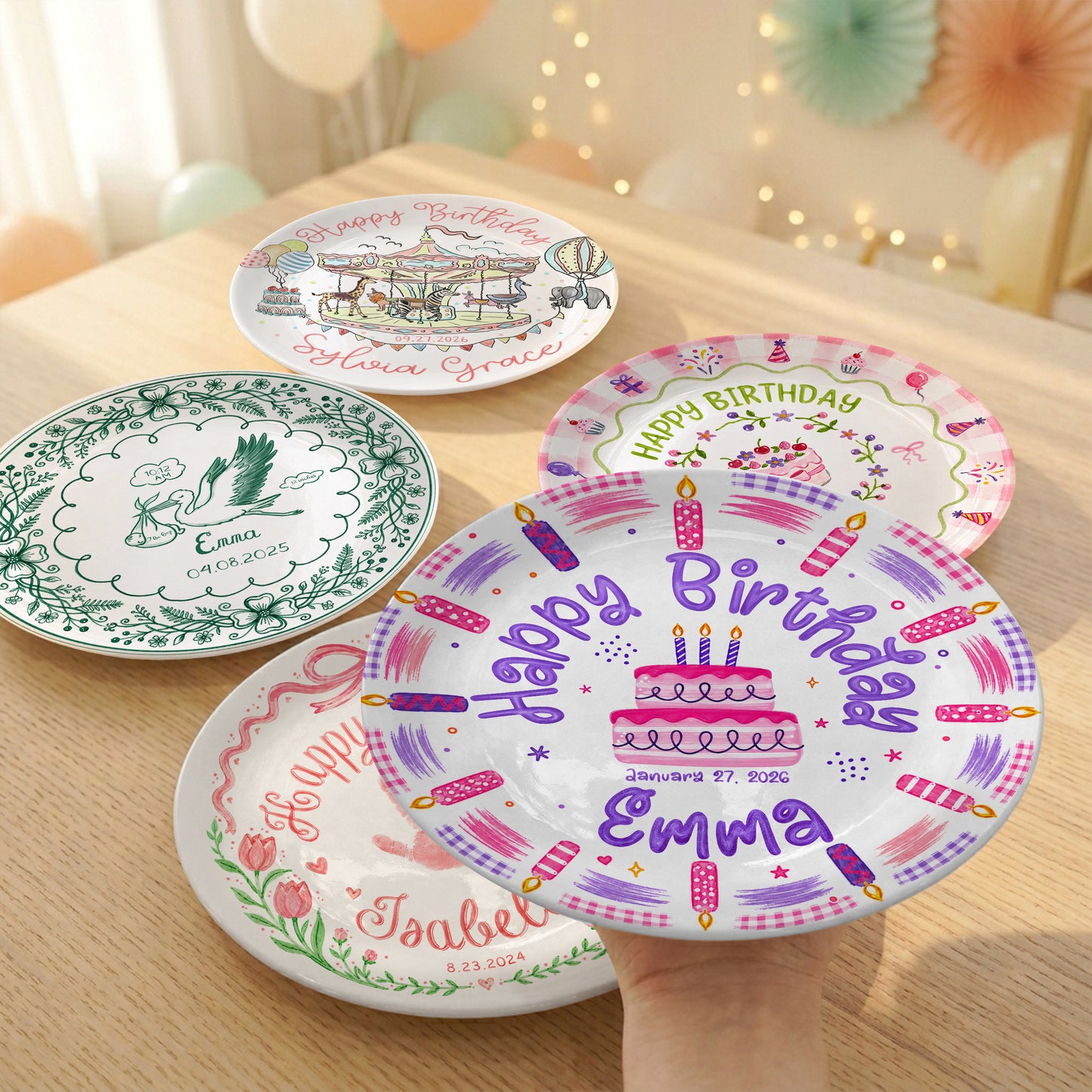 Pink Candle First Birthday Cake Keepsake Girl Personalized Birthday Plate P814VZB0