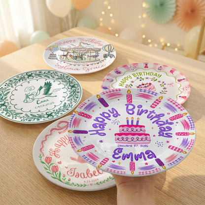 Pink Candle First Birthday Cake Keepsake Girl Personalized Birthday Plate P814VZB0