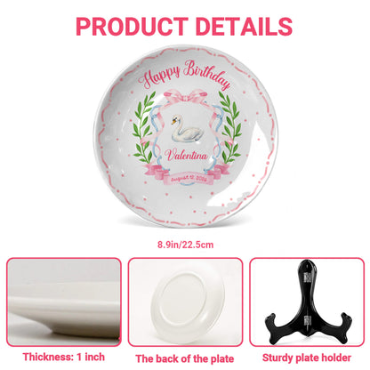 Pink Swan and Bow Personalized Birthday Plate P318OF20