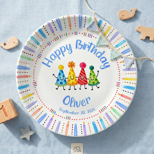 Birthday Hat Candle Border Personalized Birthday Plate P530NCK0