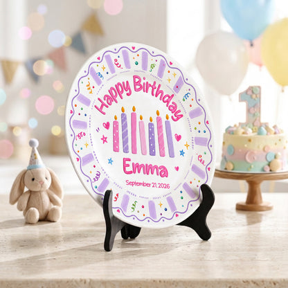 Colorful Candle Personalized Birthday Plate for Kids Custom Ceramic Keepsake Gift P86ZYS0